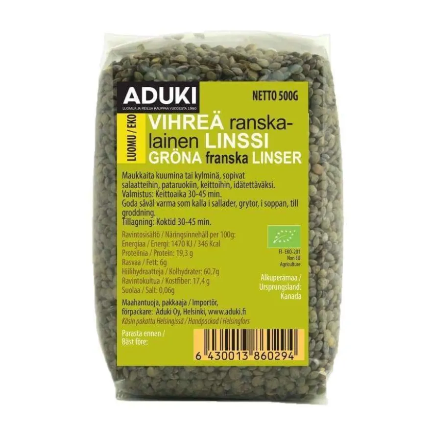 Aduki Luomu Vihreä Ranskalainen Linssi