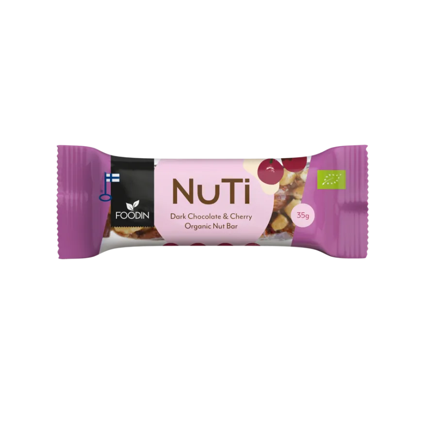 Foodin NUTI Luomu Pähkinäpatukka Dark Chocolate & Cherry