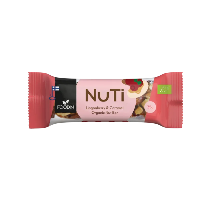 Foodin NUTI Luomu Pähkinäpatukka Lingonberry & Caramel