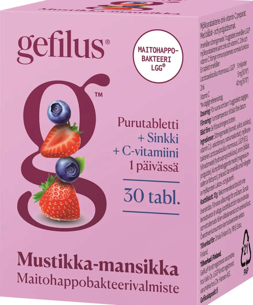 Gefilus C+Sinkki Mansikka-Mustikka Maitohappobakteeri