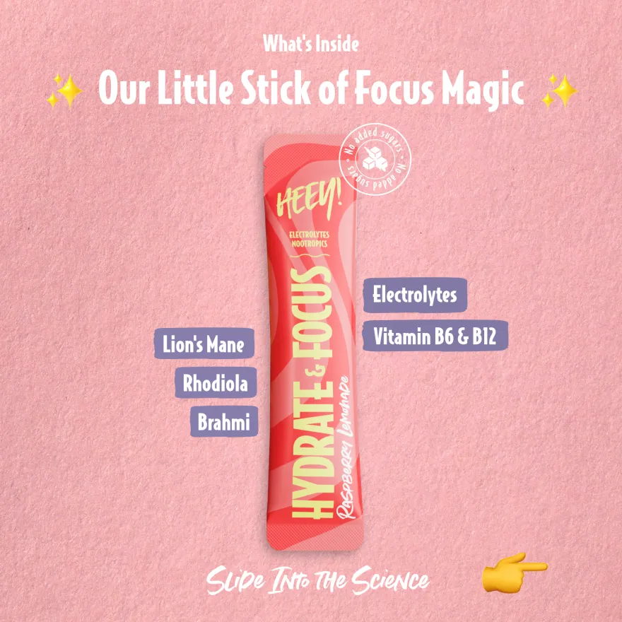 Heey! Hydrate & Focus Electrolytes Raspberry Lemonade