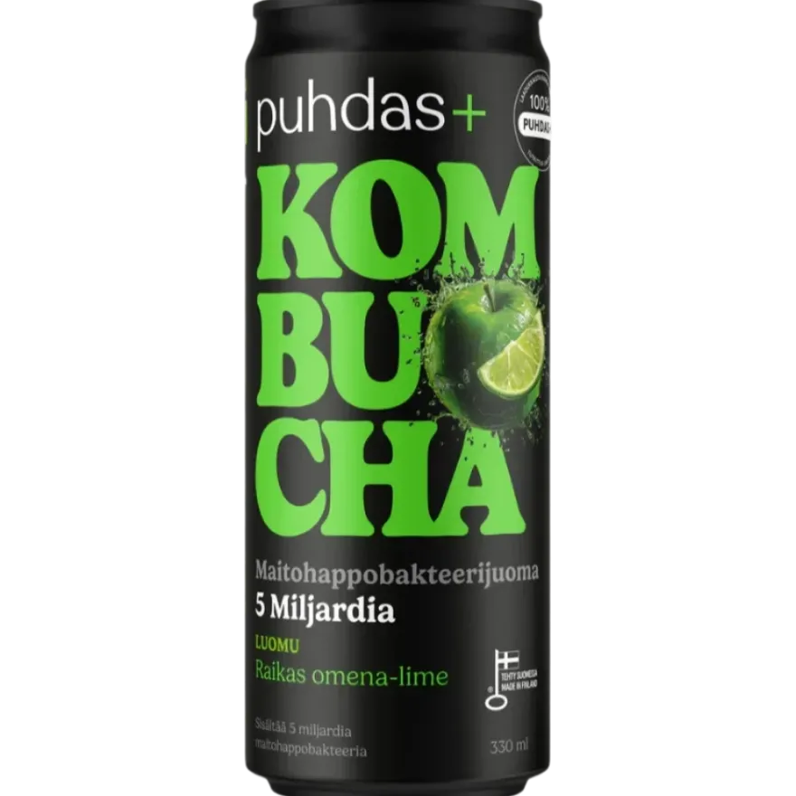 Puhdas+ Luomu Kombucha Raikas Omena-Lime