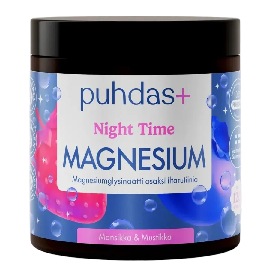 Puhdas+ Night Time Magnesium Mansikka-Mustikka