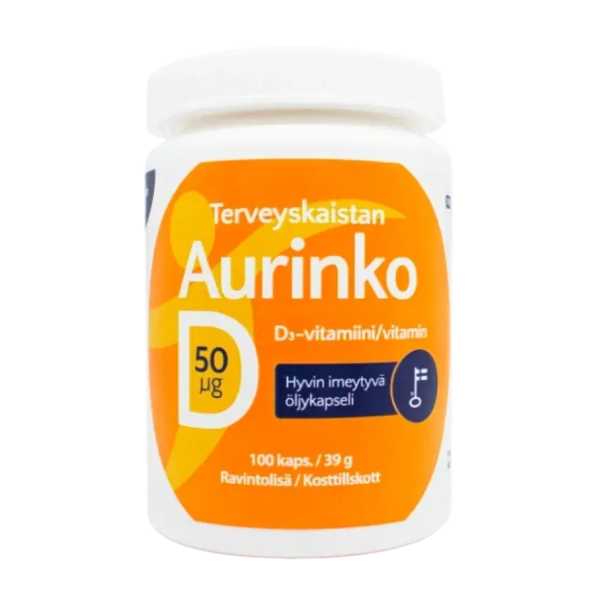Terveyskaista D-vitamiini 50 mikrog - 100 kaps (Parasta ennen 30.09.2026)